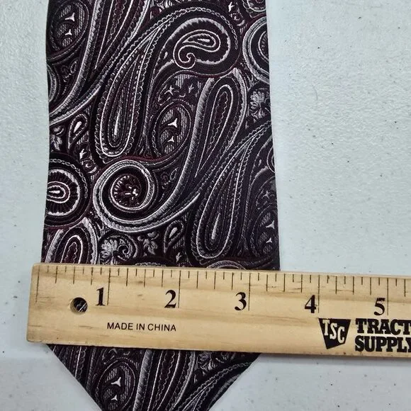 Pronto Uomo Couture Neck Tie Black Burgundy Silver Paisley 100% Silk - Picture 4 of 5